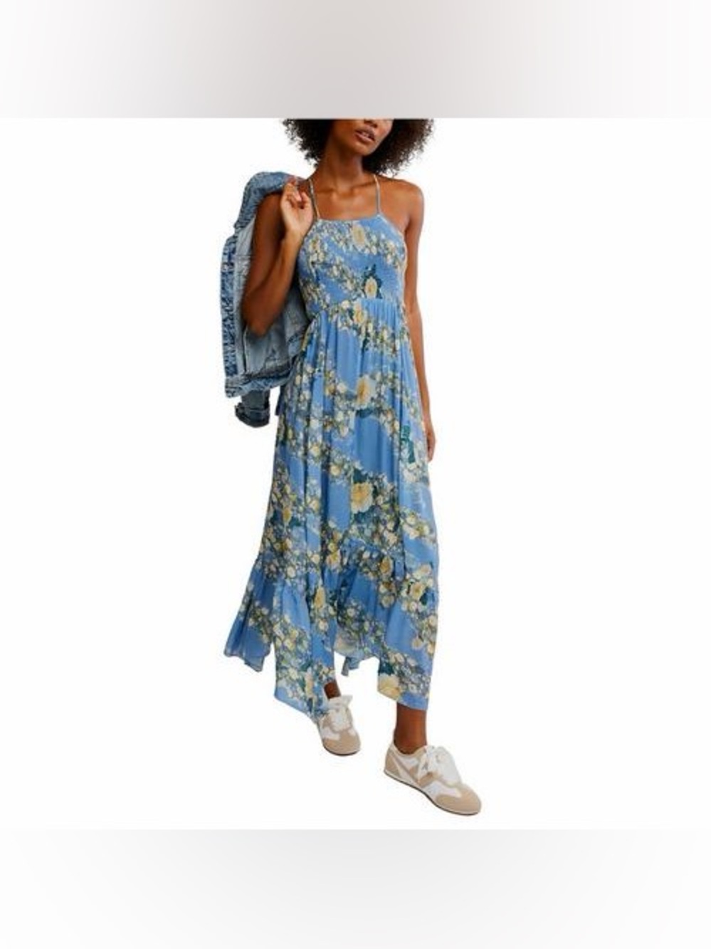 Free People Blue Floral Maxi with Spaghetti Straps